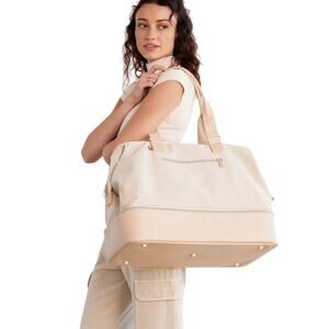 BEIS The Weekender Convertible Duffel Carry On Travel Bag Shoulder Strap Beige